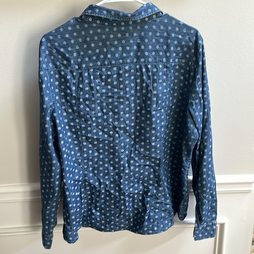 LOFT Blue Polka Dot Button-Down Shirt - Picture 5 of 5